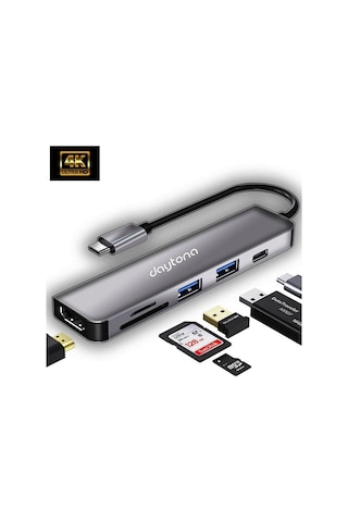 Daytona CH-13C Apple Uyumlu MacBook Type-C to USB 3.0 SD TF 4K HD 1080P HDMI PD Kart Okuyucu Çevirici Hub Adaptör