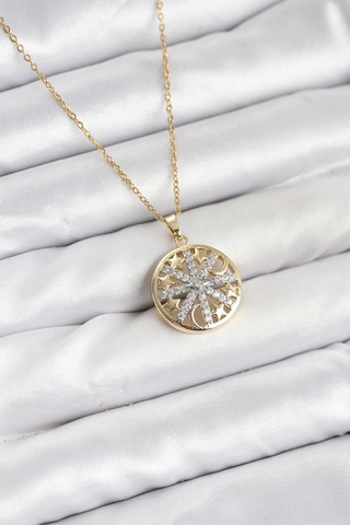 316l Çelik Zincir Gold Renk Zirkon Taşlı Kadın Kolye - Prt3500eb09334-95256 altın