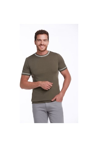 Hatemoğlu Haki Slim Fit Basic Bisiklet Yaka Triko Tişört-Haki
