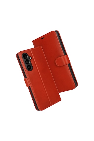 Samsung Galaxy Uyumlu S25 Fe Kılıf Deri Deluxe Cüzdanlı Kapaklı Case Kırmızı