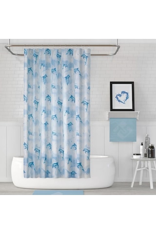 Jackline -dolphin Mavi- Çift Kanatlı Banyo Duş Perdesi 2x110x200 Mavi Beril