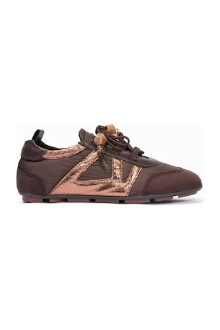 Mubiano Kadın Sneaker Bronz Detaylı Lastik Bağcıklı Günlük Spor Ayakkabı Zinya Kahverengi Kahverengi/bronz