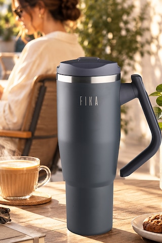 Neoflam Fika Lumi Patentli Döner Kulplu Sızdırmaz Çelik Termos 1200 Ml - Bej Antrasit