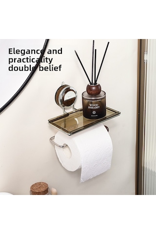 Yunboo Banyo Tuvalet Kağıdı Rafı - Delme Yok Şekerleme Montajlı, Hafif Lüks Tasarım, Çok Amaçlı Depolama, Ahşap Rengi Diğer