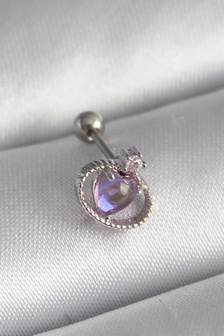 316l Çelik Gümüş Renk Mor Mineli Kalp Zirkon Taş Detay Tragus Piercing Çok Renkli 84381932