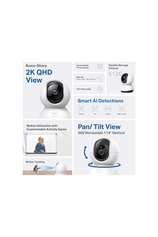 Tapo C220 4Mp Yapay Zeka Desteği, Hareket Tespit Takibi 360 9M Görüşü, Çift Yönlü Sesli Bulut - Yerel Depolama Bebek Ağlaması Tespiti İç Mekan Wi-fi Güvenlik Kamerası