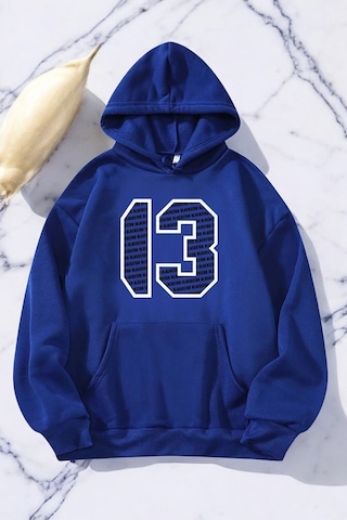 Uyguntarz Blackstar 13 Baskılı Unisex Oversize Sweatshirt Mavi
