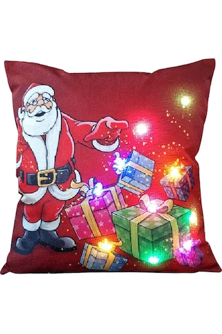 Yunboo Led Işıklı Noel Desenli Keten Yastık Kılıfı 45x45cm - Otomobil, Divan, Pencere Dekorasyonu - Fermuar Kapaklı Diğer