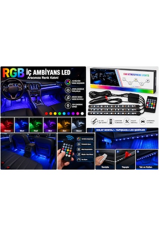 Araç İçi Ambiyans Rgb Ayak Altı Led Sese Duyarlı Animasyonlu 12 Çip. 1