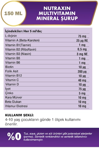 Nutraxin Kids Multivitamin Mineral Şurup 150 Ml 2 Adet