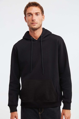 Grimelange Jorge Erkek Yumuşacık Kapüşonlu Organik Pamuk Kanguru Cepli Regular Siyah Sweatshirt