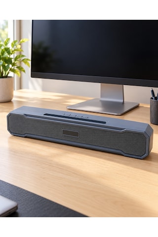 İnce Dikdörtgen Gövdeli Çift Hoparlörlü Stereo Ses Sunan Kablosuz Masaüstü Ses Sistemi