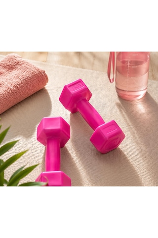 Pembe Köşeli Kemik Dambıl Seti 1 Kg - Pilates Fitness Ve Egzersiz El Halteri Çok Renkli