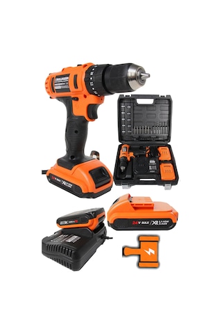 Bulldozer CoreRDX 24 V 5 Ah Darbeli Çift Akülü Şarjlı Vidalama Matkap 27 Parça Usta Seti