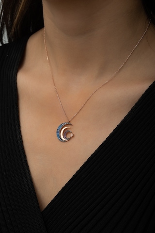 Papatya Silver Üç Hilal ve Yıldız Ritimli Bayrak Kolye Renkli Taş Rose Gold Kaplama 925 Ayar Gümüş UVPS100500