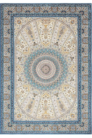 Enti Herat 2803 Mavi Klasik Salon Halısı Çerçeveli Göbekli Parlak Dokuma Lüks Vintage Halı Mavi