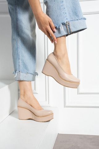 Zenneshoes Helena Dolgu Topuklu Kadın Ayakkabı Ten Cilt