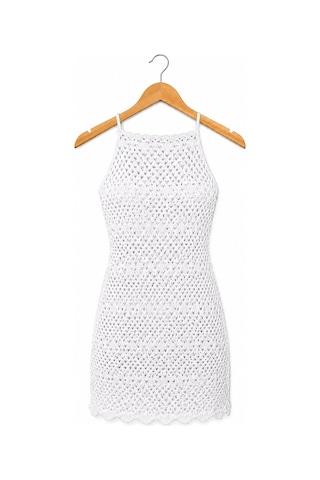 Neden Tekstil Ajurlu Sırt Dekolteli Transparan Beachwear - Mini Plaj Elbisesi - Beyaz