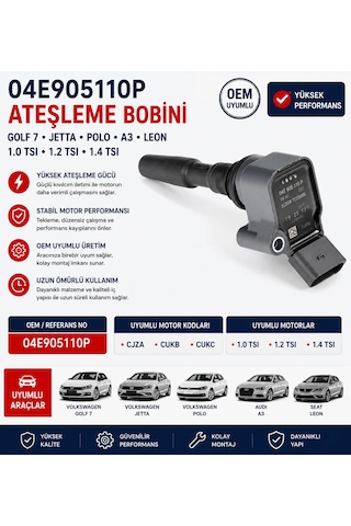 04e905110p Ateşleme Bobini Golf 7 Jetta Polo A3 Leon 1.0-1.2-1.4 Tsı