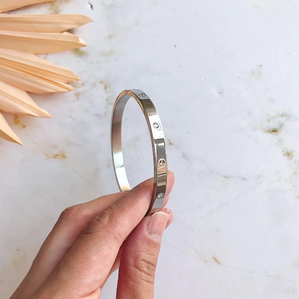 Taşlı Gümüş Çelik Bileklik Gümüş