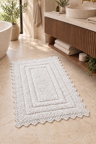 Alanur Bodrum Tufting Cotton Pamuklu El Işi Örgülü Paspas 110 80 X 135 Cm Beyaz