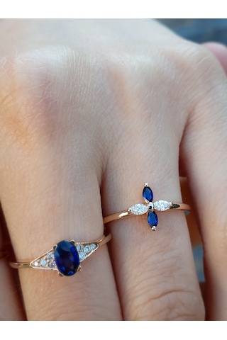 Nadias Jewellery Markiz Pırlanta Ve Safir Yüzük
