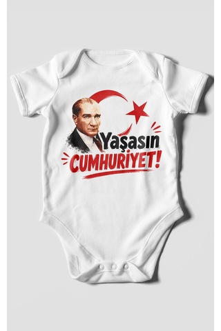 Morivokids Yaşasın Cumhuriyet Kısa Kollu Bebek Body %100 Pamuk Beyaz