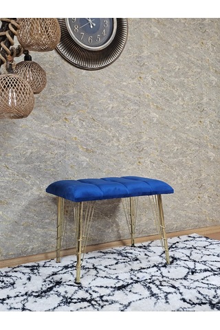Zafir Metal Gold Tel Ayaklı 60 Cm Puf Bench - Puf - Bench - Oturak - Mutfak Oturağı - Antre Oturağı Mavi