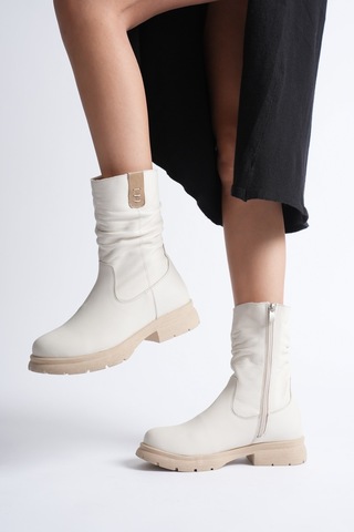 Analin Shoes Kadın Hakiki Deri İçi Kürklü Körüklü Bot Krem