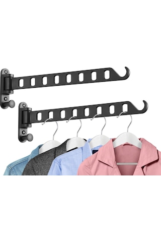 Gajeena Alüminyum Çekilebilir Duvar Tipi 8 Delikli Çamaşır Asıcı - 2 Adet Siyah Banyo, Balkon, Çamaşır Odası Uygun Siyah