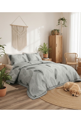 Calantha Home Collection Elsa 3 Parça Gri Çiçekli Pike Takımı 240 X 260 Cm Gri