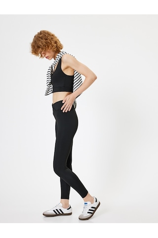 Koton Spor Tayt Bel Detaylı Slim Fit Bilek Boy Yüksek Bel Siyah 5wak40153nk