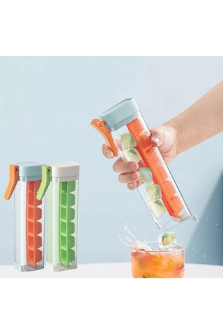 Padalink Yeni Nesil Tek Tuşlu Buzluk 6 Hücreli Ev Kullanıma Uygun Yemek Grubu Malzeme Spill Proof Kapaklı Buz Kutusu 2 Adet Yeşil+turuncu Çok Renkli