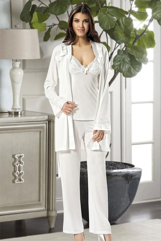 Xses 2030 Kadın Sabahlıklı Pijama Takım-ekru Ekru