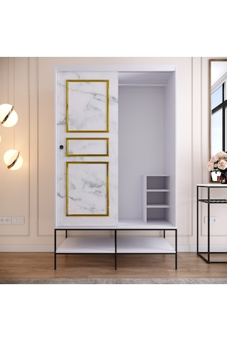 Pasific Home Martin 2 Kapaklı Sürgülü Gardırop Elbise Dolabı Beyaz - Beyaz Mermer 120 CM