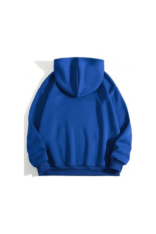 Los Angeles California Sweatshirt - Sax Mavi Baskılı Oversize Kışlık Kalın Kapüşonlu Saks Mavi