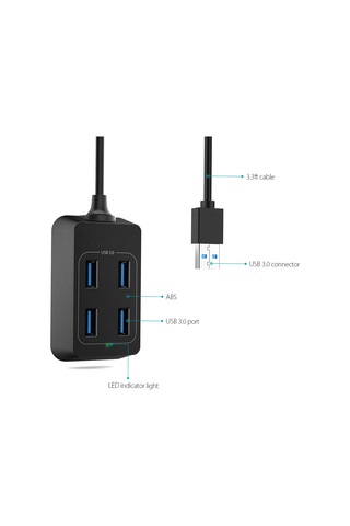 Springsun Mini Taşınabilir 4 Portlu Süper Hızlı Usb 3.0 Hub 3.3ft Usb 3.0 Kablolu 5gbps Veri Aktarımı Tak Ve Çalıştır Windows
