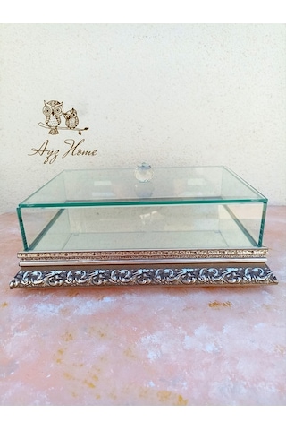 Ayzhome Isteme Söz Nişan Çikolata Çeyiz Kutusu 20 30 Ahşap Işlemeli Cam Kutu Gümüş