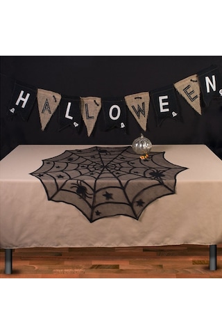 Partisi Siyah Dantel Örümcek Ağı Masa Örtüsü Dekorasyonu Boyut: 102x102cm
