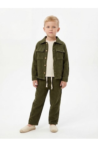 Zekids Erkek Çocuk Tasarım Müslin Ceket-17180 Yeşil