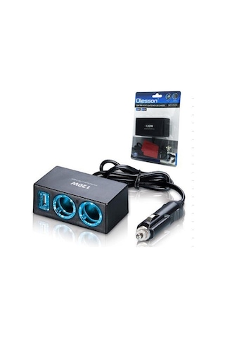 Ayt Olesson 1522 12-24v Çiftli Çift Usbli 120w 80 Cm Kablolu Araç Oto Tır Çakmak Çoklayıcı Çakmaklık Çoğaltıcı