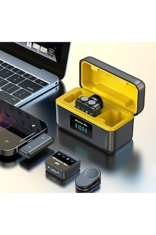 Q09 Iphone Ve Type-c Uyumlu Kablosuz Yaka Mikrofonu Göstergeli Led Şarj Kutulu Gürültü Azaltma