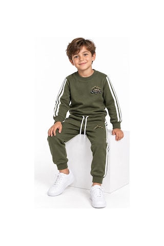 Rony Pony Kids Erkek Çocuk Haki 2 İplik Eşofman Takımı Bisiklet Yaka Şerit Detaylı Nakışlı Alt Üst Takım