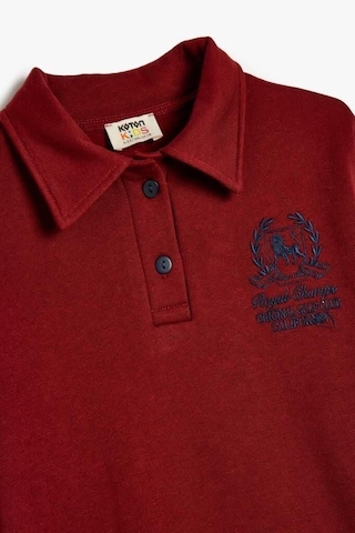 Koton Erkek Çocuk Oversize Polo Sweatshirt Uzun Kollu İşleme Detaylı Düğmeli Bordo
