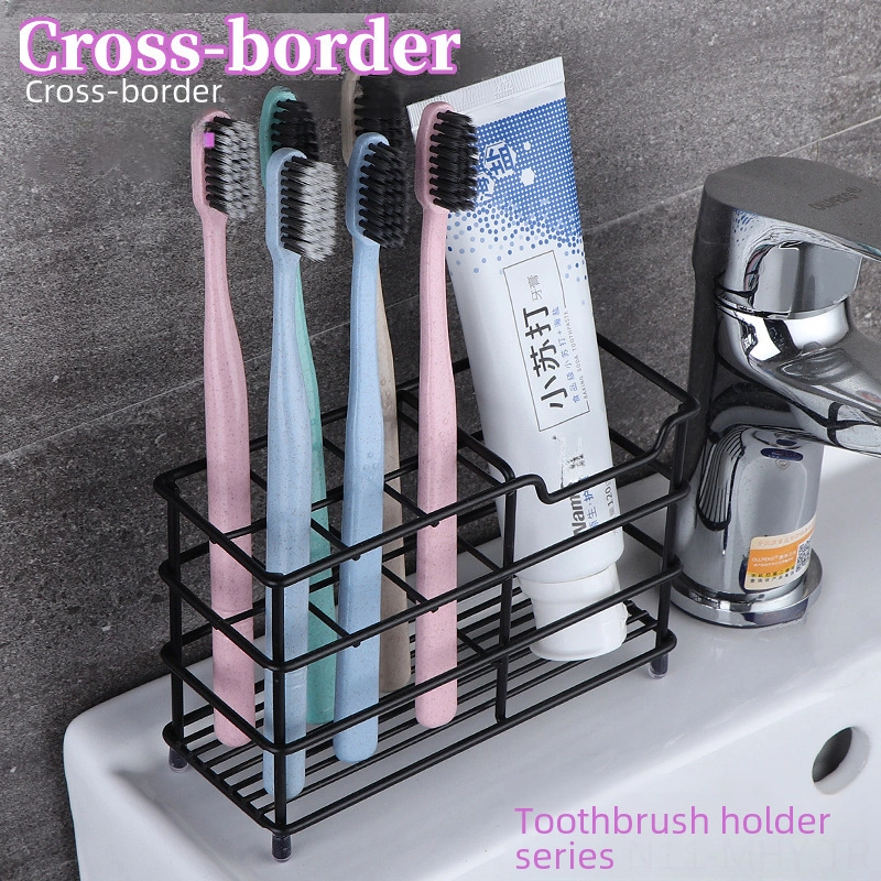 Monyee Stainless Steel Bathroom Organizer: No-drill Electric Toothbrush & Paste Holder With 5 Slots, Cup Stand - Black Diğer