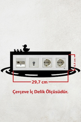Ördek Ve Gölet Tasarım 4lü Priz Çerçevesi İç Ölçü 29,7x8,4 Cm Dörtlü Çerçeve Siyah
