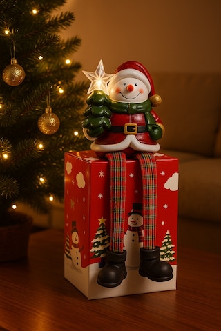 Işıklı Sallanan Uzun Bacaklı Seramik Noel Figürü Dekoratif Yılbaşı Biblosu Ve Hediyelik Tasarım Diğer