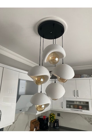 Modern 5'li Avize Beton Dokulu - Salon Ve Oturma Odası İçin Şık Tasarım Rustik Ampul Hediyeli Siyah