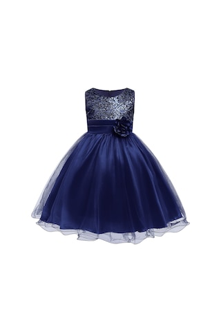 Kız Çocuk Pullu Payetli Abiye Elbise-Lacivert