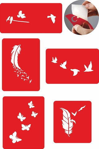 Enhavalı Özgür Kuşlar Geçici Dövme Kına Şablonu 5'li